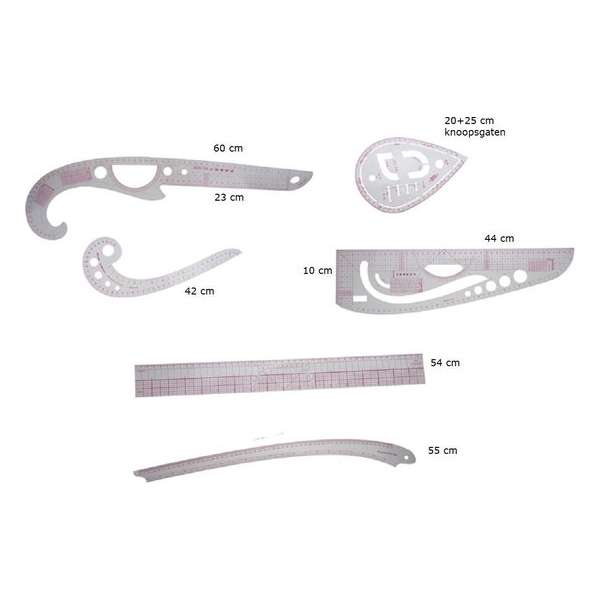 Coupeuse liniaal - linialen set -coupeuseliniaal - Kleermakers linialen (6 linialen) Coupeuse liniaal - linialen set -coupeuseliniaal - Kleermakers linialen (6 linialen)