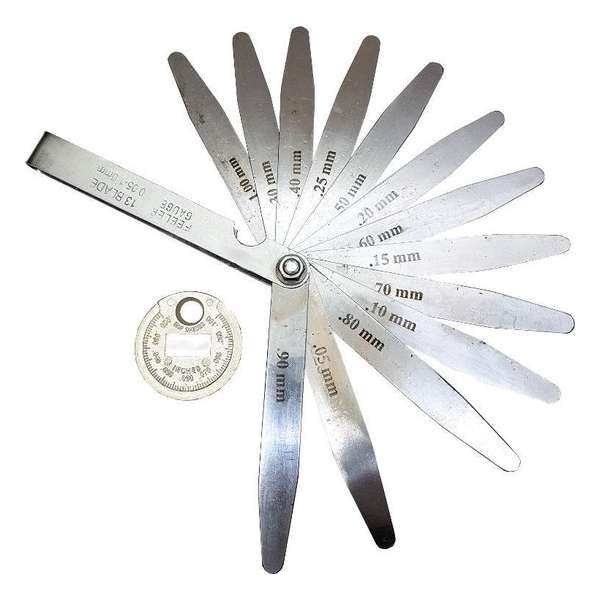 Voelermaat 0,05 tot 1mm 13 bladen en bougie meetschijf sleutelhanger 0,5 tot 2,5mm Voelermaat 0,05 tot 1mm 13 bladen en bougie meetschijf sleutelhanger 0,5 tot 2,5mm