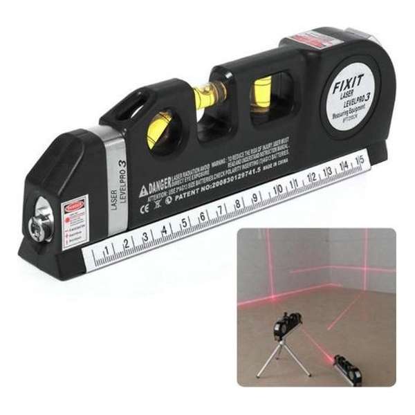 Professionele multifunctionele laserwaterpas - Laser waterpas - Inclusief meetlint - Met 3 libellen - Zwart Professionele multifunctionele laserwaterpas - Laser waterpas - Inclusief meetlint - Met 3 libellen - Zwart