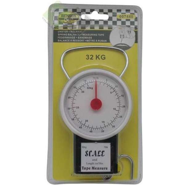 Analoge bagage weger + rolmaat, Kofferweger, Unster, Tot 32 KG, Benson Analoge bagage weger + rolmaat, Kofferweger, Unster, Tot 32 KG, Benson