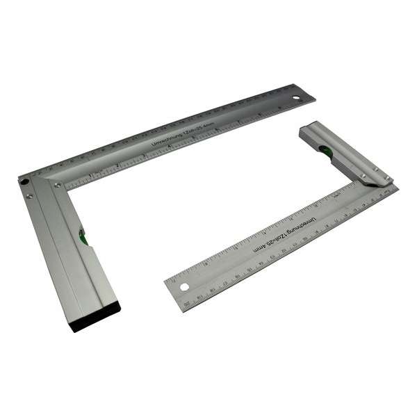 Winkelhaak aluminium 150 mm en 250 mm - 2 stuks - waterpas / platte haak / blokhaak Winkelhaak aluminium 150 mm en 250 mm - 2 stuks - waterpas / platte haak / blokhaak