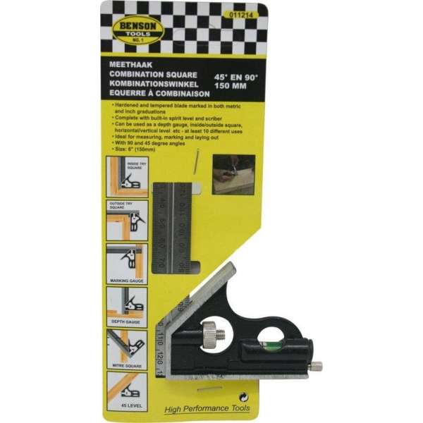 Meethaak - Waterpas - Winkelhaak - Combihaak - 150 mm - 45 en 90 Graden Meethaak - Waterpas - Winkelhaak - Combihaak - 150 mm - 45 en 90 Graden