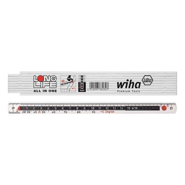 Wiha 410 20072 Longlife All in One Duimstok - kunststof - wit - 2m Wiha 410 20072 Longlife All in One Duimstok - kunststof - wit - 2m