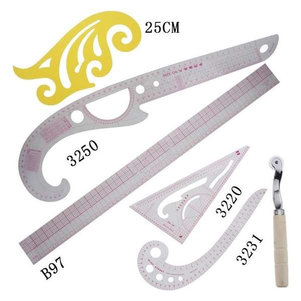 Coupeuse liniaal - linialen set -coupeuseliniaal - Kleermakers linialen Set 1 Coupeuse liniaal - linialen set -coupeuseliniaal - Kleermakers linialen Set 1