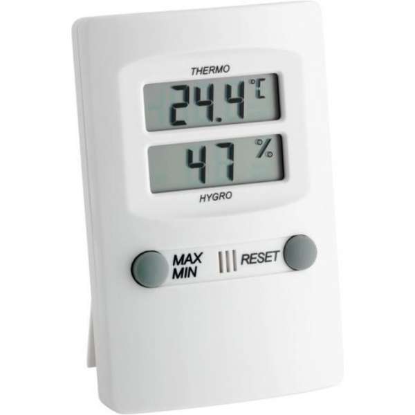 Digitale thermometer - hygrometer - wit - 70 x 110 x 20mm - voor tafel- en wandmontage, incl batterij Digitale thermometer - hygrometer - wit - 70 x 110 x 20mm - voor tafel- en wandmontage, incl batterij