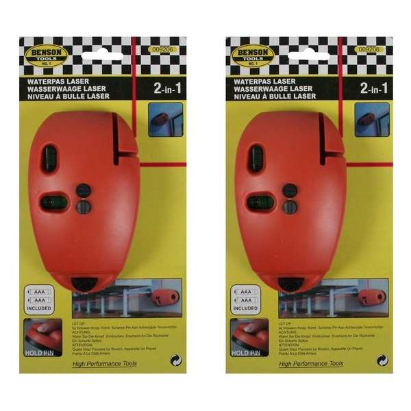 2x stuks rode laser waterpas 2 in 1 - waterpassen - gereedschap / klussen 2x stuks rode laser waterpas 2 in 1 - waterpassen - gereedschap / klussen