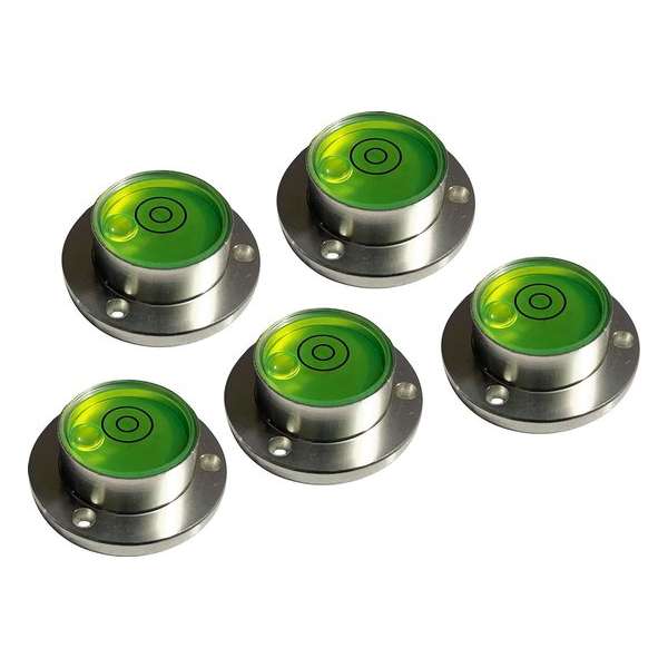 Set van 5 ronde waterpassen in aluminium behuizing (30x20x11 mm, zilver) Set van 5 ronde waterpassen in aluminium behuizing (30x20x11 mm, zilver)