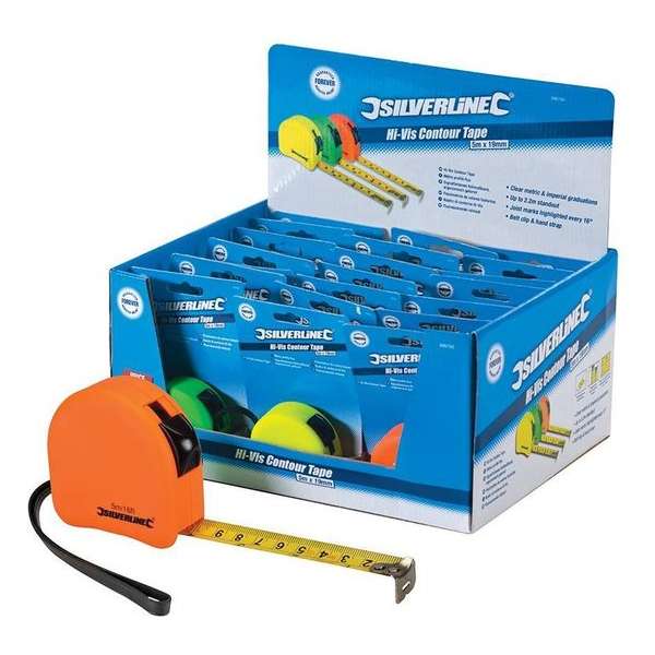 Silverline Felgekleurde Ergonomische Rolmaat - 5 meter x 19 mm. - 21 stuks Silverline Felgekleurde Ergonomische Rolmaat - 5 meter x 19 mm. - 21 stuks