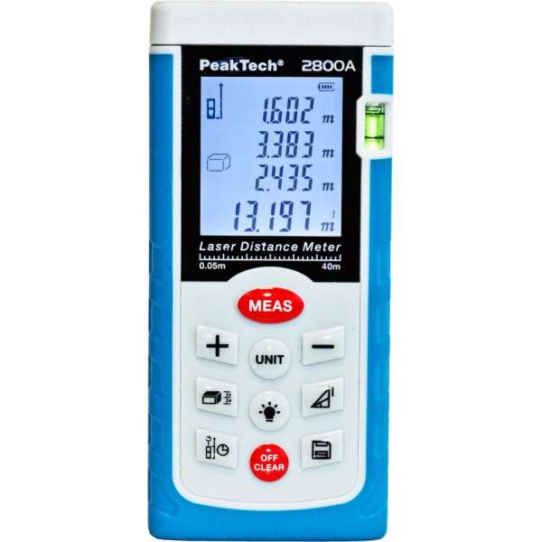 Peaktech 2800A: Laser-afstandsmeter tot 40 m met berekening van oppervlakte en volume Peaktech 2800A: Laser-afstandsmeter tot 40 m met berekening van oppervlakte en volume