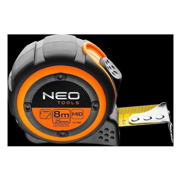 NEO rolmaat 8 mtr, magnetisch nylon gecoat 25mm band breedte NEO rolmaat 8 mtr, magnetisch nylon gecoat 25mm band breedte