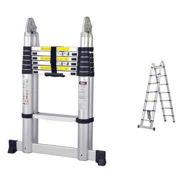 Telescopische Vouwladder 4.4 Meter - Met stabilisatiebalk - Aluminium Telescopische Vouwladder 4.4 Meter - Met stabilisatiebalk - Aluminium