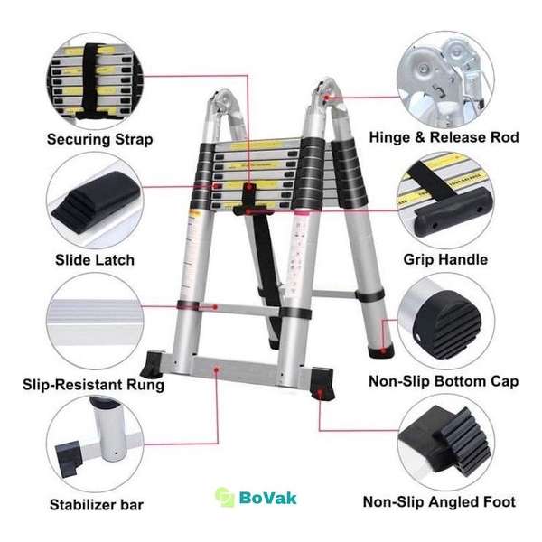Bovak Telescoopladder 5.6m met stabiliteitsbalk Bovak Telescoopladder 5.6m met stabiliteitsbalk