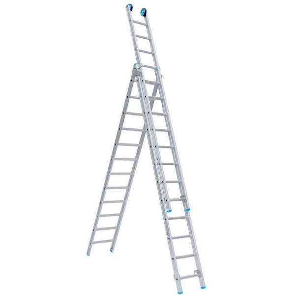 Eurostairs Opsteek ladder driedelig recht 3x14 sporten + gevelrollen Eurostairs Opsteek ladder driedelig recht 3x14 sporten + gevelrollen