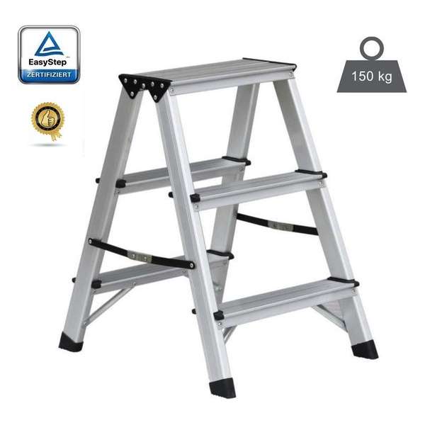 EasyStep Huishoudtrap - Dubbel - 2x3 treden - Aluminium - Lichtgewicht - Werktrap EasyStep Huishoudtrap - Dubbel - 2x3 treden - Aluminium - Lichtgewicht - Werktrap