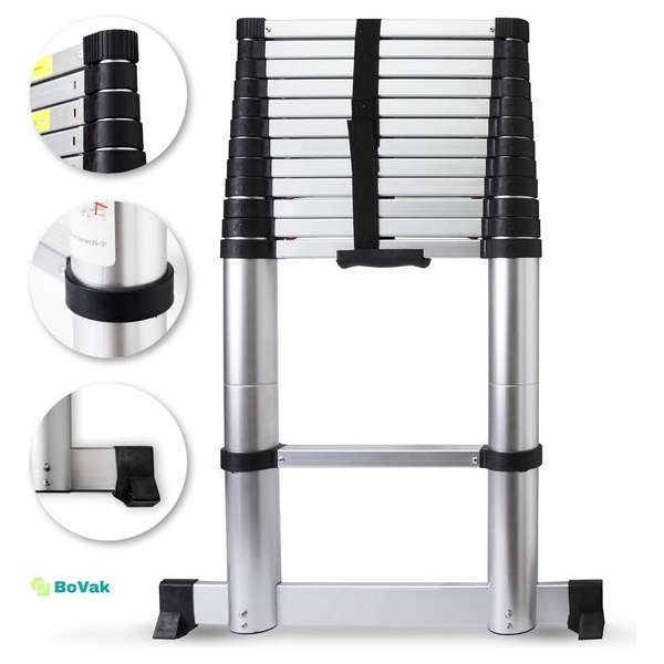Bovak Telescoop ladder 4.4m Met stabilisatiebalk - Aluminium Telescopische ladder Bovak Telescoop ladder 4.4m Met stabilisatiebalk - Aluminium Telescopische ladder