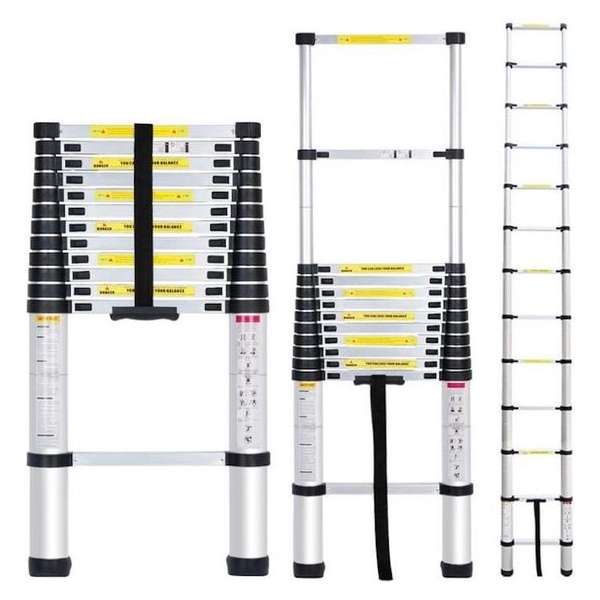 Telescopische Ladder - 13 treeds - Uitklapbaar - Werkhoogte 3.80m Telescopische Ladder - 13 treeds - Uitklapbaar - Werkhoogte 3.80m