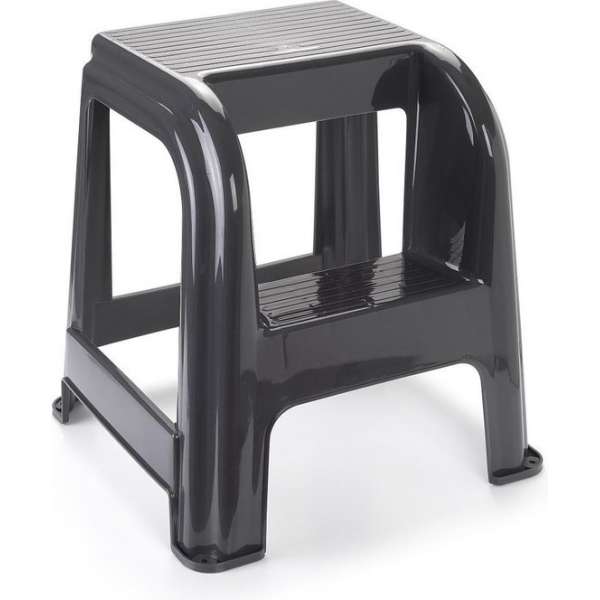Donkergrijs keukenkrukje/opstapje met 2 treden 45 cm - Keuken/badkamer krukjes/opstapjes Donkergrijs keukenkrukje/opstapje met 2 treden 45 cm - Keuken/badkamer krukjes/opstapjes