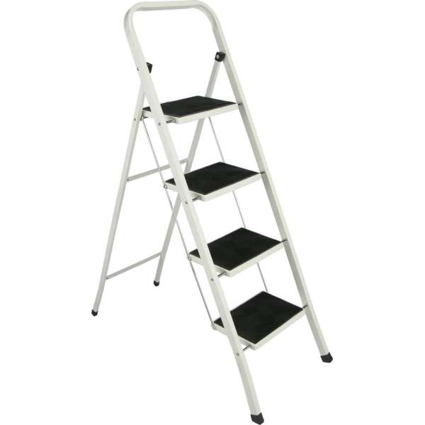 Huishoudtrap 4 Treden - Keukentrap Inklapbaar - PP-Antislip - Max. Werkhoogte 95cm Huishoudtrap 4 Treden - Keukentrap Inklapbaar - PP-Antislip - Max. Werkhoogte 95cm