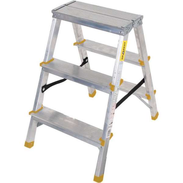 DRABEST Dubbelzijdige Trapladder - 2x3 sporten - Aluminium DRABEST Dubbelzijdige Trapladder - 2x3 sporten - Aluminium
