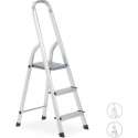 relaxdays huishoudtrap - aluminium - trapladder - keukentrap - ladder - inklapbaar 3 tredes