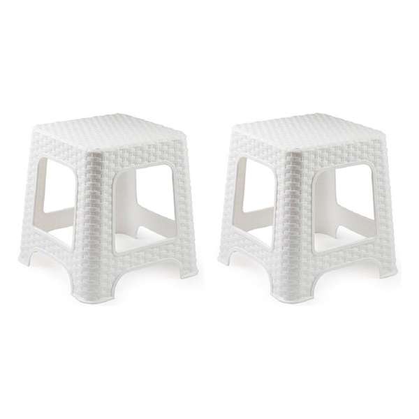Set van 2x stuks rotan opstapje/krukje in het wit - 32 x 32 x 30 cm - Keuken/badkamer/slaapkamer handige krukjes/opstapjes Set van 2x stuks rotan opstapje/krukje in het wit - 32 x 32 x 30 cm - Keuken/badkamer/slaapkamer handige krukjes/opstapjes