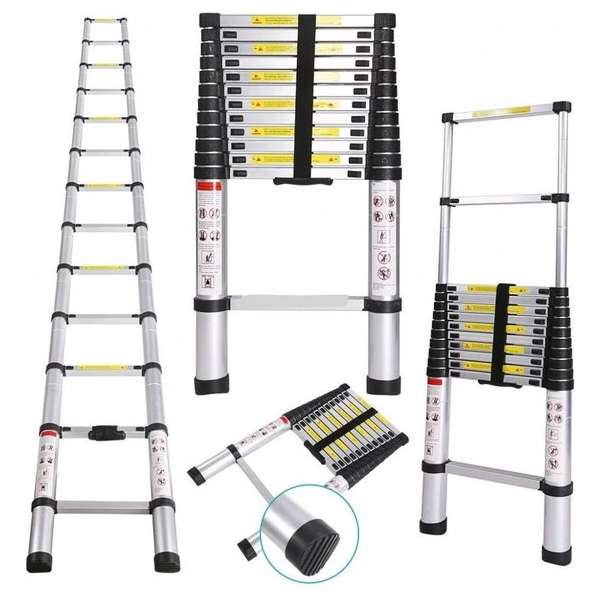 UltraToolz Telescopische ladder 13 treeds - Werkhoogte 3.80m UltraToolz Telescopische ladder 13 treeds - Werkhoogte 3.80m