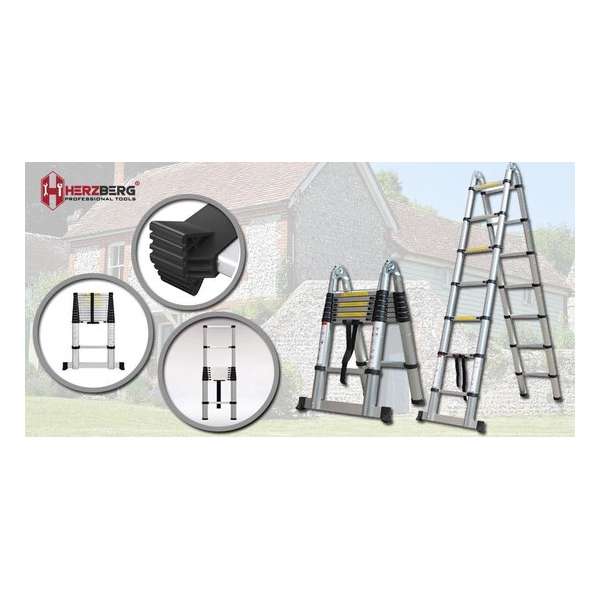 Herzberg - Ladder - Telescoopladder - Intrekbare Aluminium Telescopische Ladder - 5.60M - HG-5560 Herzberg - Ladder - Telescoopladder - Intrekbare Aluminium Telescopische Ladder - 5.60M - HG-5560