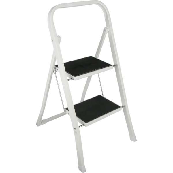 Inklapbare/opvouwbare huishoudtrap/keukentrap wit/zwart met 2 treden 81 cm - Keukentrapje/huishoudtrapje/klustrapje Inklapbare/opvouwbare huishoudtrap/keukentrap wit/zwart met 2 treden 81 cm - Keukentrapje/huishoudtrapje/klustrapje