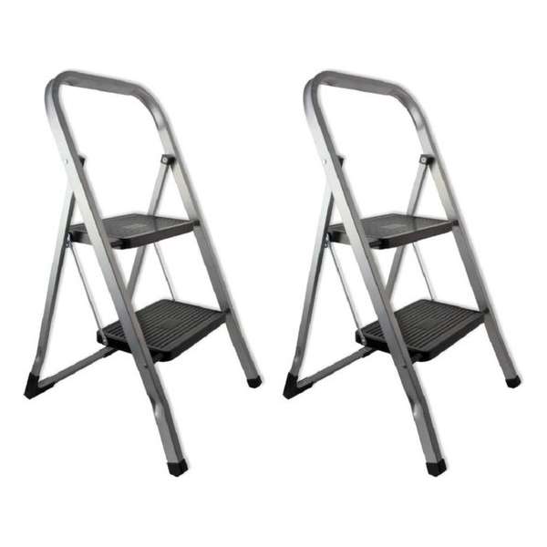 2x stuks huishoudtrap 2-tree staal zwart zilver - 2 treden - Keukentrapje - huishoudtrapje - klustrapje 2x stuks huishoudtrap 2-tree staal zwart zilver - 2 treden - Keukentrapje - huishoudtrapje - klustrapje