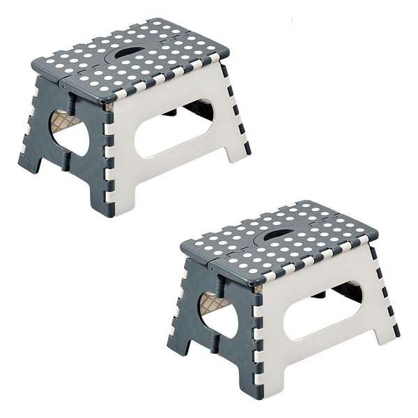 2x Witte/grijze opvouwbare opstapjes/opstapkrukjes/toiletkrukjes 35 x 22 cm 2x Witte/grijze opvouwbare opstapjes/opstapkrukjes/toiletkrukjes 35 x 22 cm