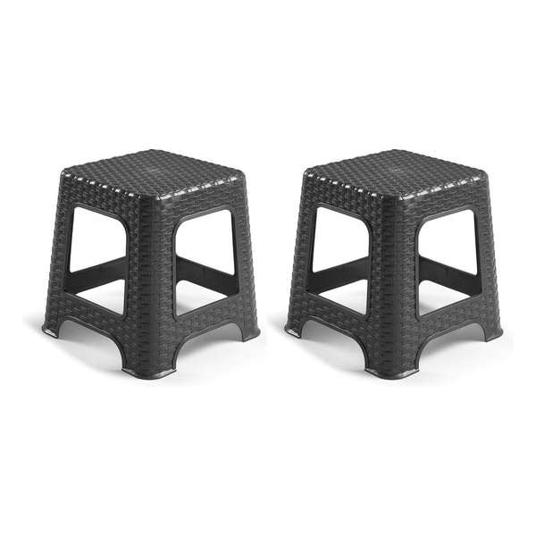 Set van 2x stuks rotan opstapje/krukje in het zwart - 32 x 32 x 30 cm - Keuken/badkamer/slaapkamer handige krukjes/opstapjes Set van 2x stuks rotan opstapje/krukje in het zwart - 32 x 32 x 30 cm - Keuken/badkamer/slaapkamer handige krukjes/opstapjes