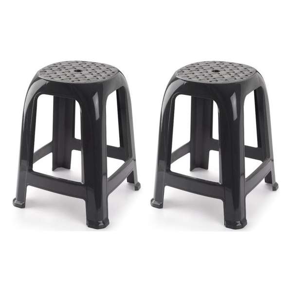 2x Donkergrijze krukjes/keukenkrukjes/opstapjes 46,5 cm - Keuken/badkamer krukjes/zitjes 2x Donkergrijze krukjes/keukenkrukjes/opstapjes 46,5 cm - Keuken/badkamer krukjes/zitjes
