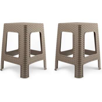 2x stuks rotan opstapje/krukje in het taupe bruin - 36 x 36 x 45 cm - Keuken/badkamer/slaapkamer handige krukjes/opstapjes