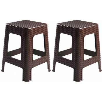 2x stuks rotan opstapje/krukje in het donkerbruin - 36 x 36 x 45 cm - Keuken/badkamer/slaapkamer handige krukjes/opstapjes