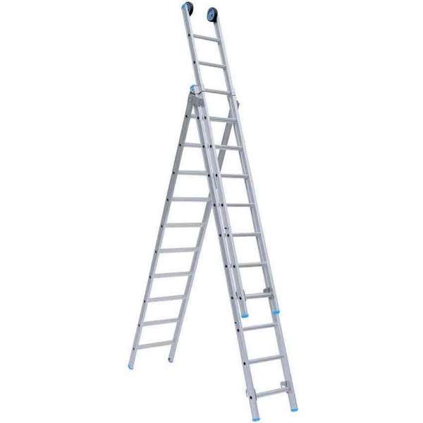 Eurostairs Reform ladder driedelig recht 3x10 sporten + gevelrollen Eurostairs Reform ladder driedelig recht 3x10 sporten + gevelrollen