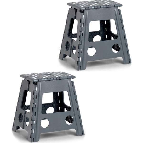 2x Donkergrijze opvouwbare opstapjes/opstapkrukjes/toiletkrukjes 38,5 x 39 cm - Huishouding - Huishoudkrukje/opstapje - Krukje 2x Donkergrijze opvouwbare opstapjes/opstapkrukjes/toiletkrukjes 38,5 x 39 cm - Huishouding - Huishoudkrukje/opstapje - Krukje