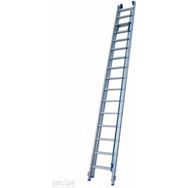 Schuifladder met touw Type E16 gecoat dubbel recht 2x16 sporten + stabiliteitsbalk Schuifladder met touw Type E16 gecoat dubbel recht 2x16 sporten + stabiliteitsbalk