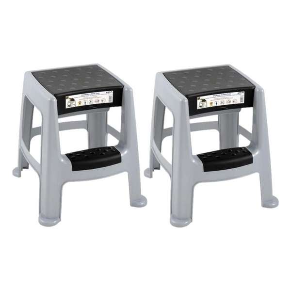 2x stuks keukenkrukjes/opstapjes grijs/zwart met opbergruimte 49 cm - Huishoud krukjes/keukenkrukjes 2x stuks keukenkrukjes/opstapjes grijs/zwart met opbergruimte 49 cm - Huishoud krukjes/keukenkrukjes