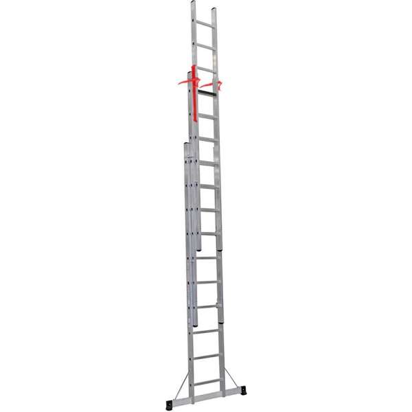 Professionele 3 delige schuifladder met Top Safe Systeem 3 x 12 treden Professionele 3 delige schuifladder met Top Safe Systeem 3 x 12 treden