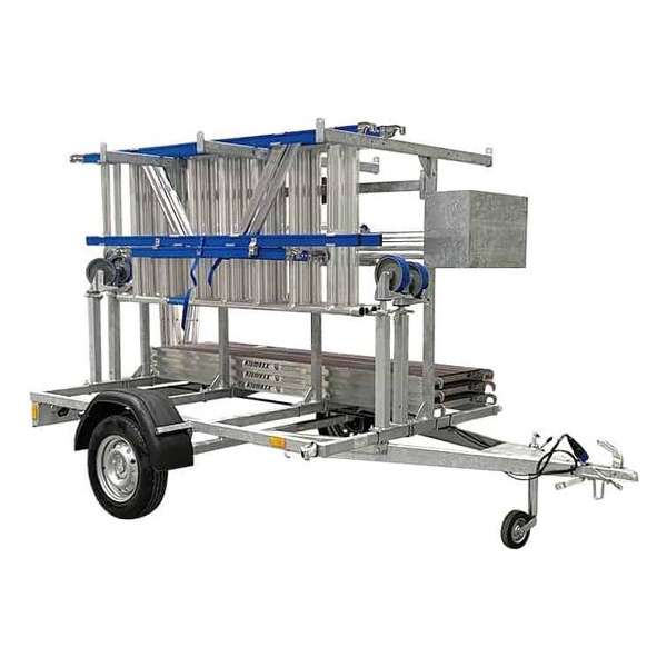 Steigeraanhanger met ALX / AGS Basic rolsteiger 90 x 10,2m wh en lengte platform Steigeraanhanger met ALX / AGS Basic rolsteiger 90 x 10,2m wh en lengte platform