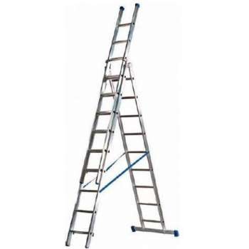 Reformladder driedelig recht 3x14 sporten + gevelrollen