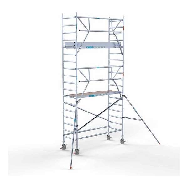 Rolsteiger Standaard 90x250 6,2m werkhoogte carbon vloer + enkele voorloopleuning Rolsteiger Standaard 90x250 6,2m werkhoogte carbon vloer + enkele voorloopleuning