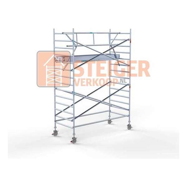 Rolsteiger Standaard 135x305 5,2m werkhoogte carbon vloer + enkele voorloopleuning Rolsteiger Standaard 135x305 5,2m werkhoogte carbon vloer + enkele voorloopleuning