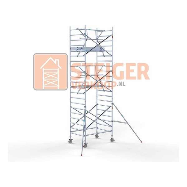 Rolsteiger Standaard 135x190 7,2m werkhoogte carbon vloer + enkele voorloopleuning Rolsteiger Standaard 135x190 7,2m werkhoogte carbon vloer + enkele voorloopleuning