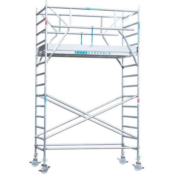 Rolsteiger Standaard 135x190 5,2m werkhoogte carbon vloer + dubbele voorloopleuning Rolsteiger Standaard 135x190 5,2m werkhoogte carbon vloer + dubbele voorloopleuning