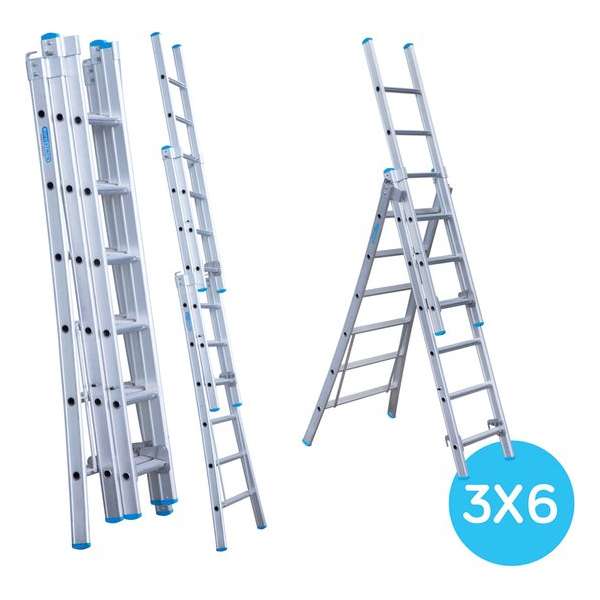 Eurostairs Reform ladder driedelig uitgebogen 3x6 sporten Eurostairs Reform ladder driedelig uitgebogen 3x6 sporten