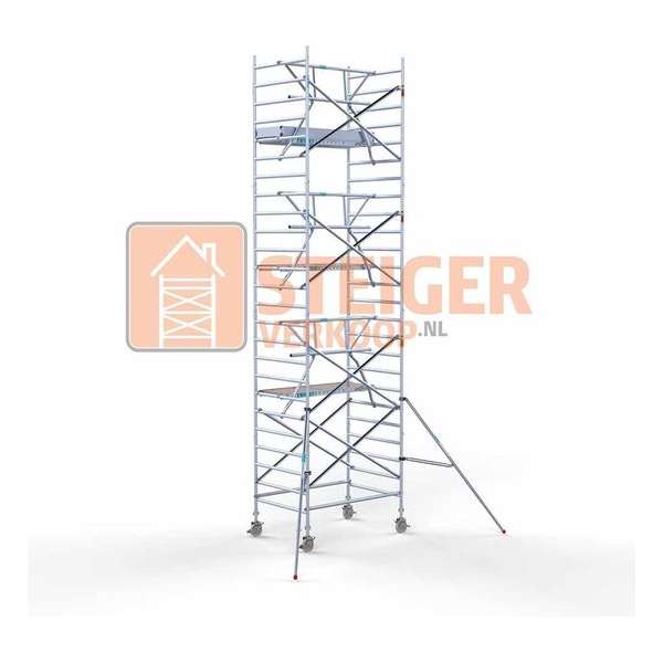 Rolsteiger Standaard 135x190 8,2m werkhoogte carbon vloer + enkele voorloopleuning Rolsteiger Standaard 135x190 8,2m werkhoogte carbon vloer + enkele voorloopleuning
