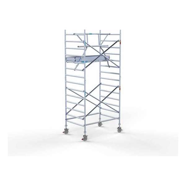 Rolsteiger Standaard 135x190 5,2m werkhoogte carbon vloer + enkele voorloopleuning Rolsteiger Standaard 135x190 5,2m werkhoogte carbon vloer + enkele voorloopleuning