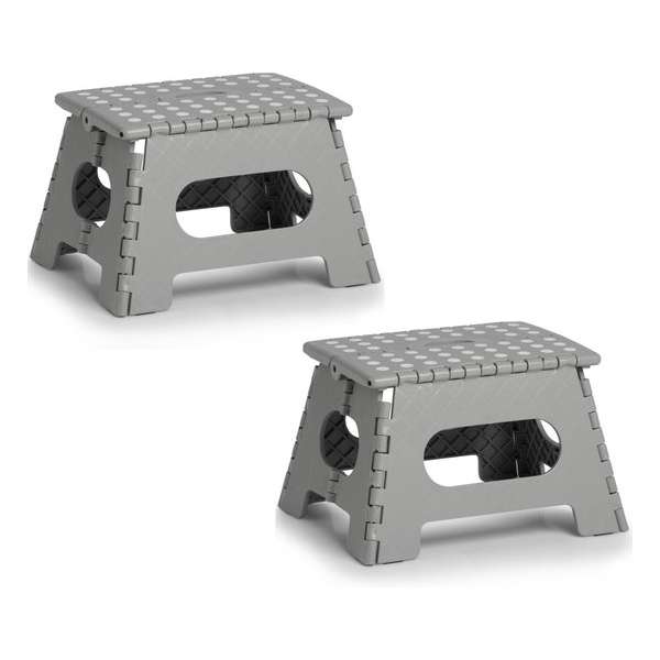 2x stuks Grijze opvouwbare opstapjes/opstapkrukjes 35 x 22 cm 2x stuks Grijze opvouwbare opstapjes/opstapkrukjes 35 x 22 cm
