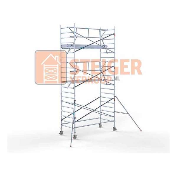 Rolsteiger Standaard 135x305 7,2m werkhoogte carbon vloer + enkele voorloopleuning Rolsteiger Standaard 135x305 7,2m werkhoogte carbon vloer + enkele voorloopleuning